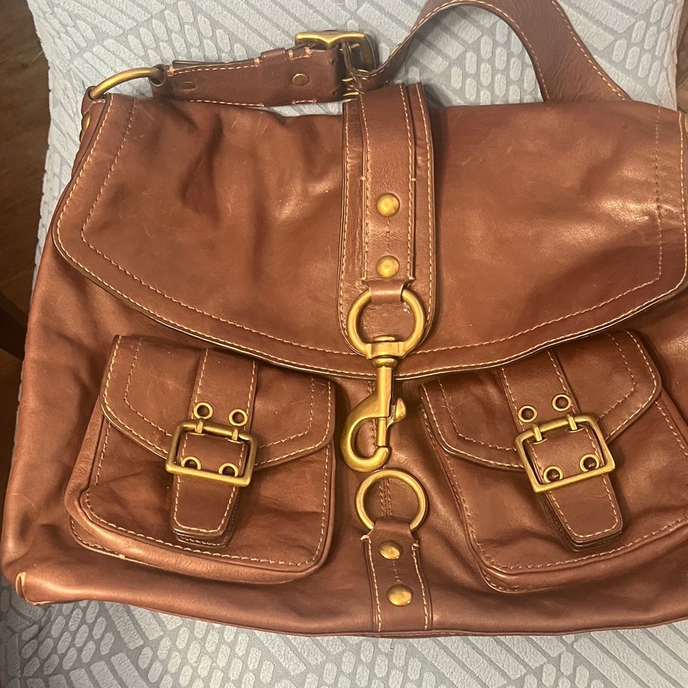 Coach Signature Canvas and Brown Leather Bag